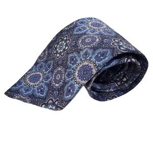 Christian Dior Monsieur‎ Silk Necktie Blue Medallion Pattern